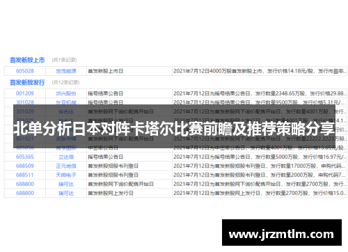 北单分析日本对阵卡塔尔比赛前瞻及推荐策略分享